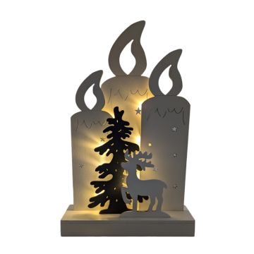 3D kerst houtsnijwerk kaarsen met rendier - led verlichting