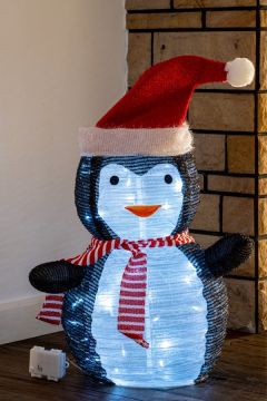 Star-max Popup kerstfiguur Pinguin met 45 witte led lampjes
