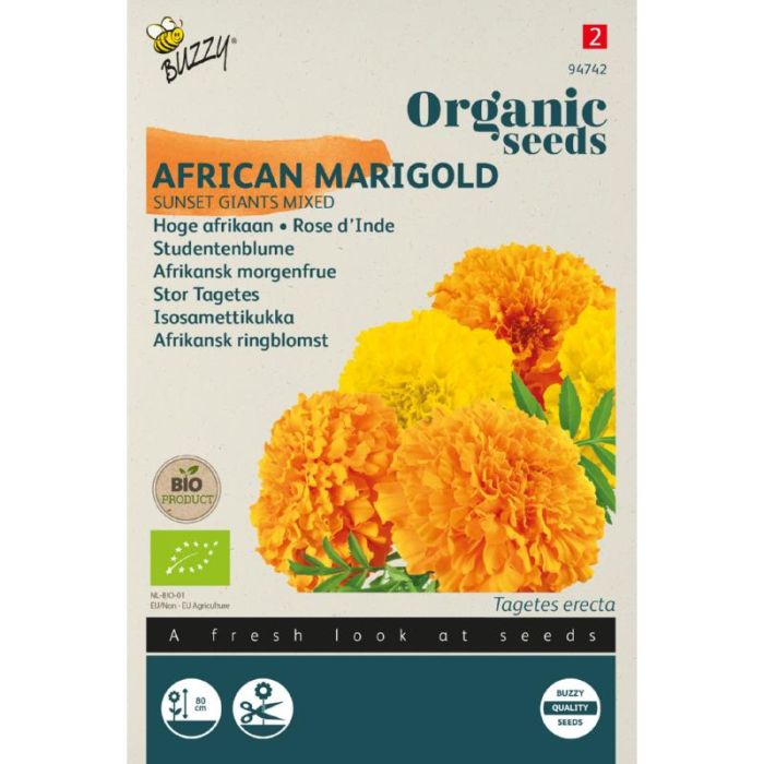 Buzzy® Organic Tagetes, Hoge Afrikaan Sunset Giants gemixt (BIO)