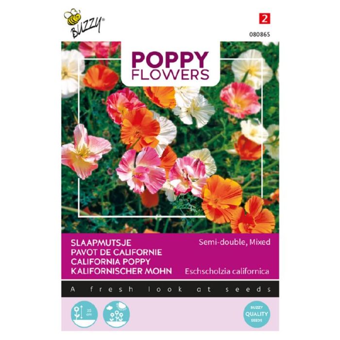 Buzzy® Poppy Flowers, slaapmutsje, dubbelbloemig, gemengd 